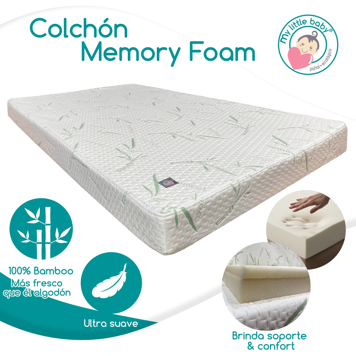 Colchón de Cuna Memory foam Impermeable de bambú 60x120x10