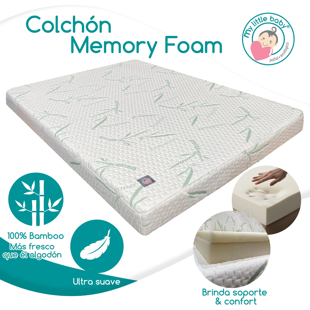 Colchón de Cuna de Viaje Memory Foam 100x70 Bambu Impermeable