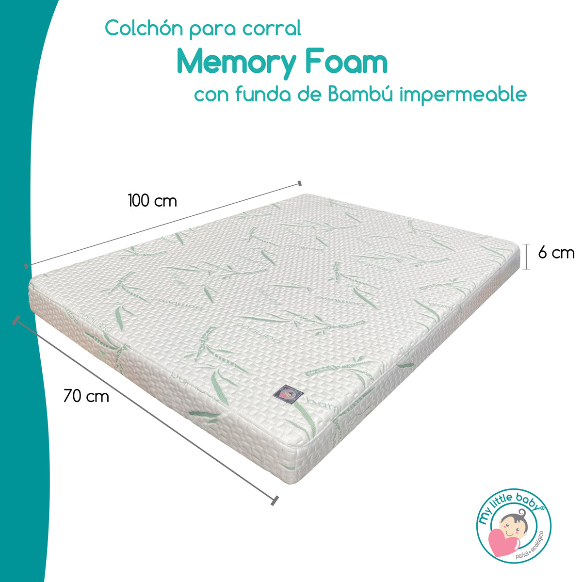 Colchón de Cuna de Viaje Memory Foam 100x70 Bambu Impermeable