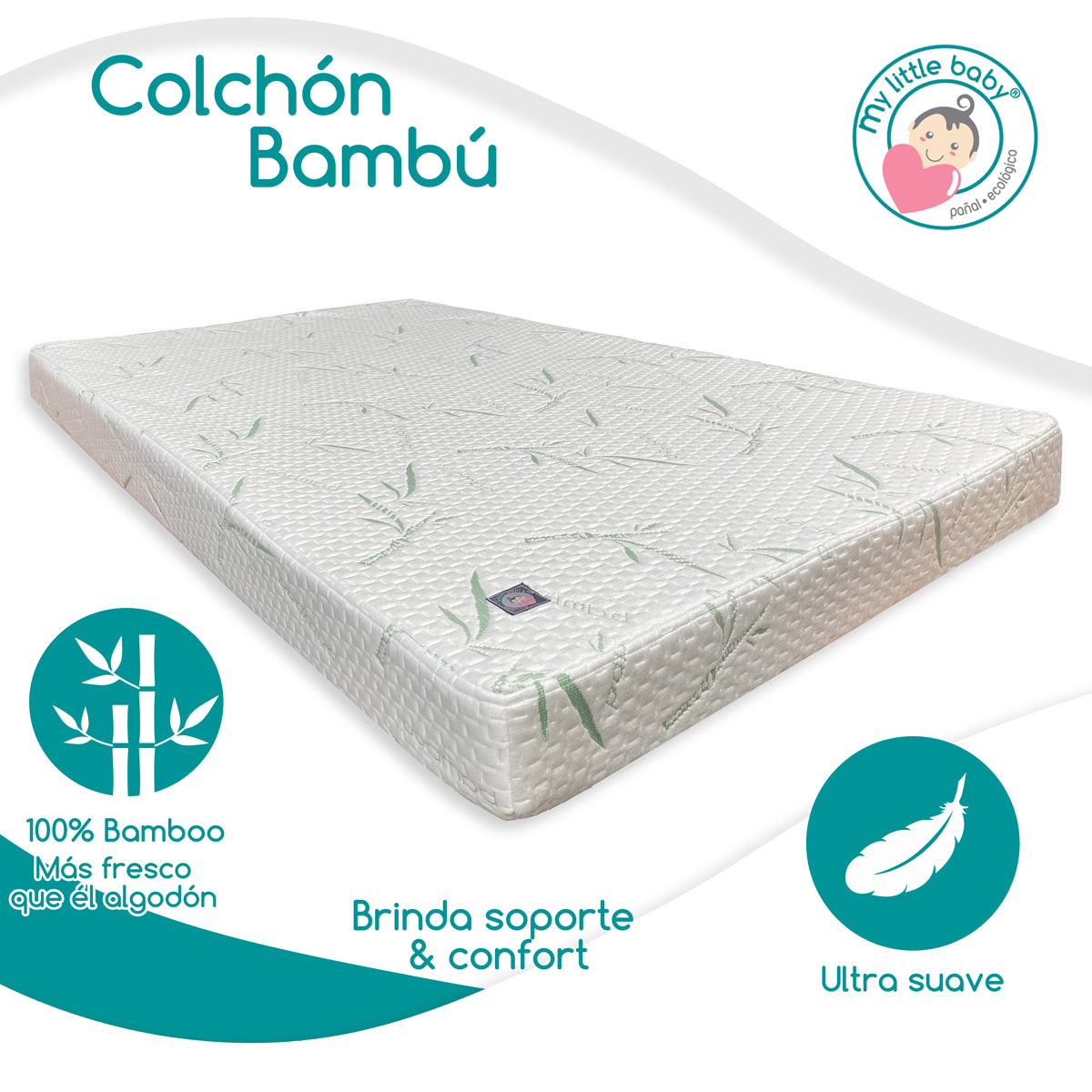 Colchón de cuna Impermeable de bambú 100x70x6 HD